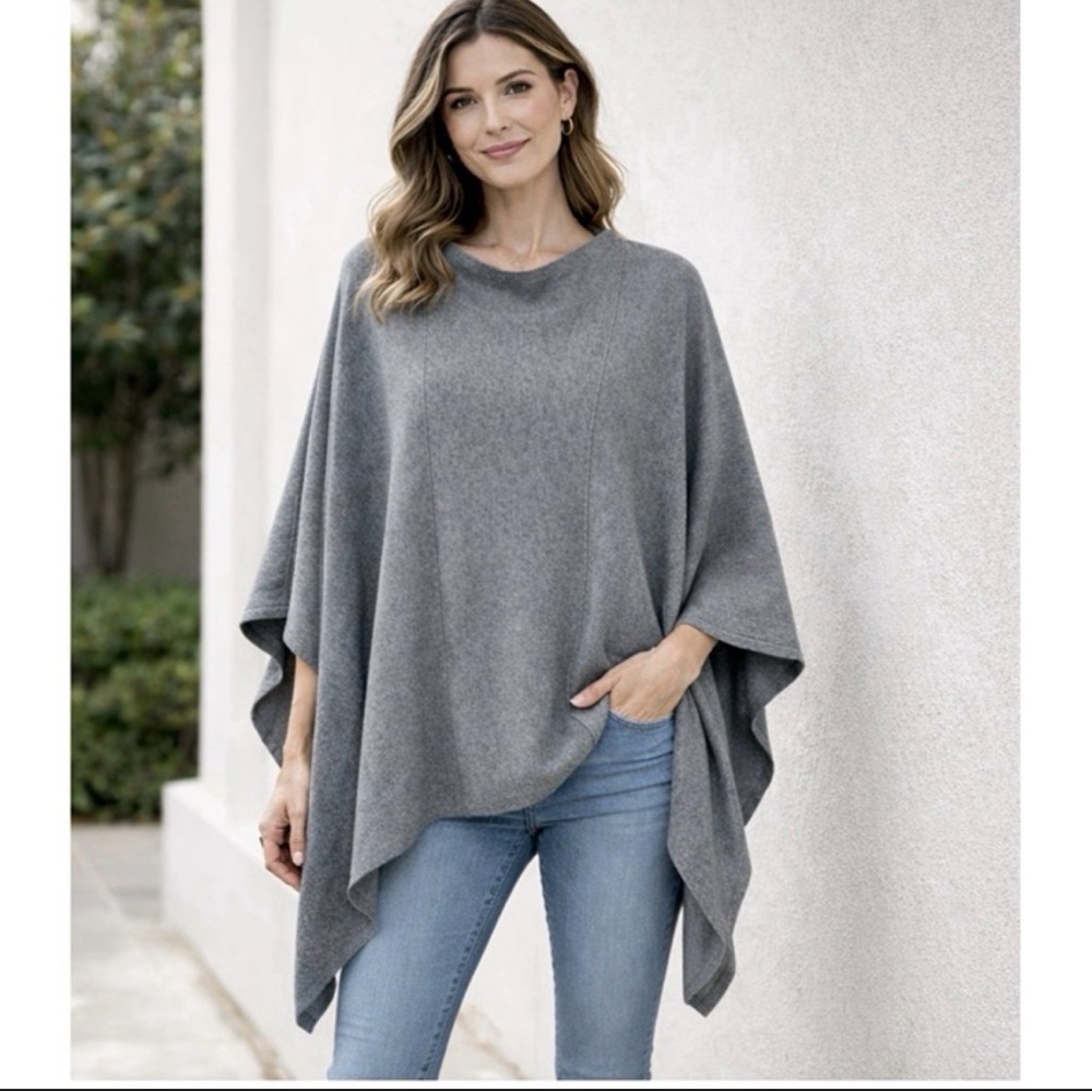Chico’s Cashmere Blend Poncho Gray Ruana Wrap Cape S/M NWT